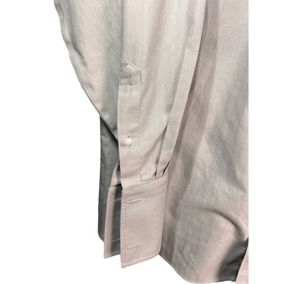 Roundtree & Yorke-Shirt-Men 15.5-33 Gold Label Non-Iron EZ Wash Gray Herringbone - Picture 5 of 7